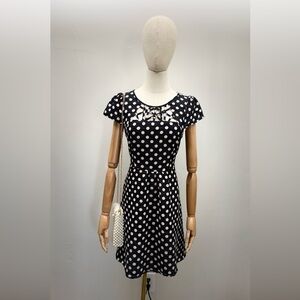 Maeve Polka Dot Dress Black White Women Size 4 Cotton Viscose Spandex